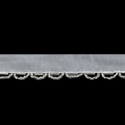 Vintage White and Silver Lined Seed and Bugle Beaded Scalloped Trim - 0.75" Detail
