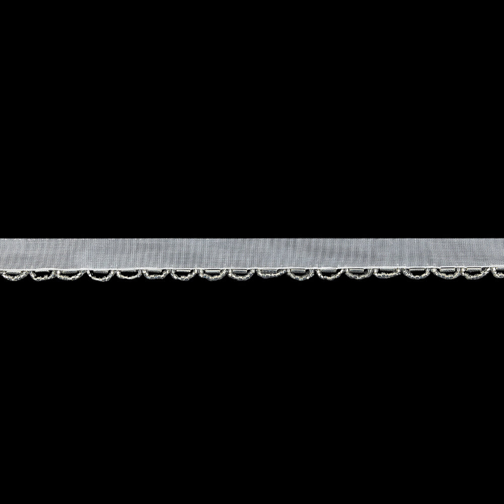 Vintage White and Silver Lined Seed and Bugle Beaded Scalloped Trim - 0.75"