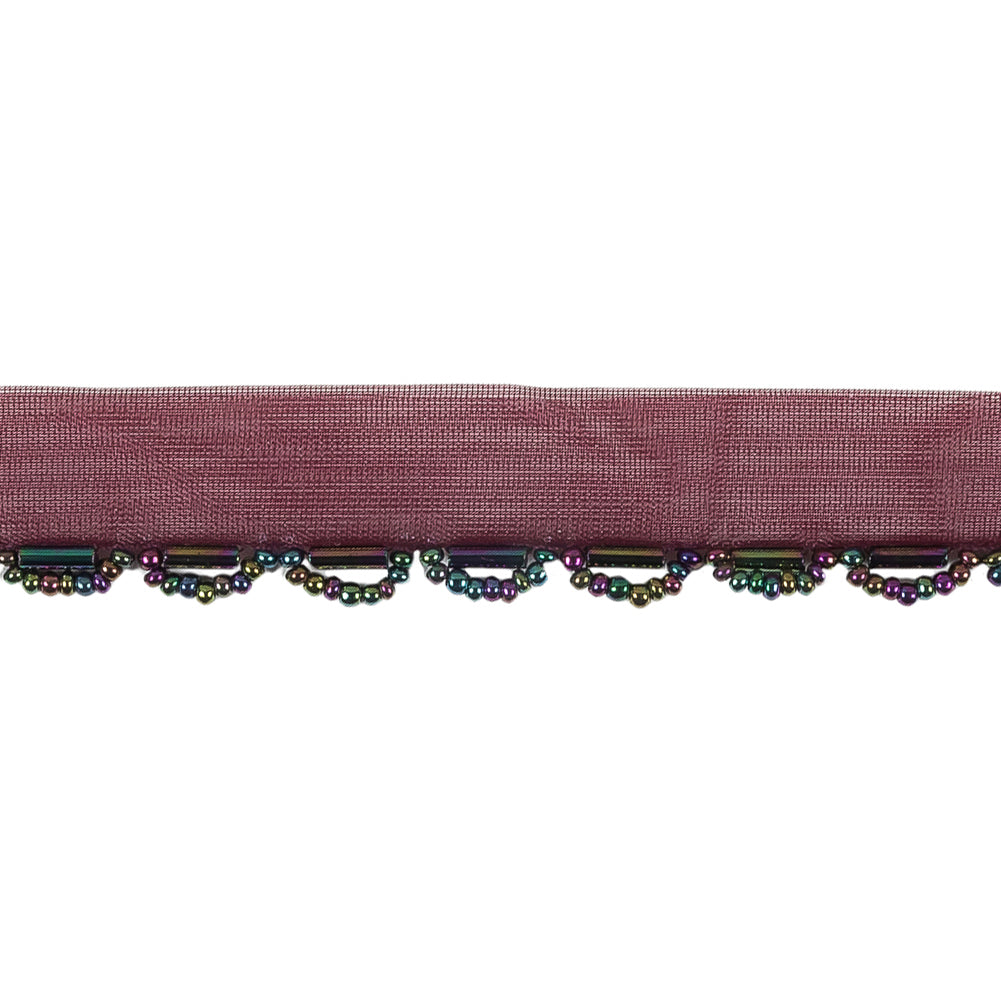 Vintage Burgundy and Red Iris Seed and Bugle Beaded Scalloped Trim - 0.75" Detail
