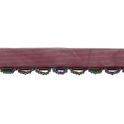 Vintage Burgundy and Red Iris Seed and Bugle Beaded Scalloped Trim - 0.75" Detail