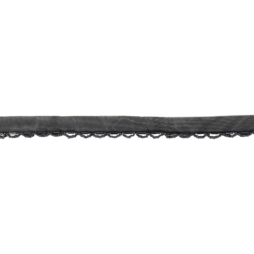 Vintage Black and Gunmetal Seed and Bugle Beaded Scalloped Trim - 0.75"