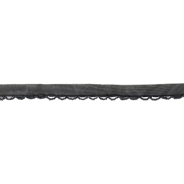 Vintage Black and Gunmetal Seed and Bugle Beaded Scalloped Trim - 0.75"
