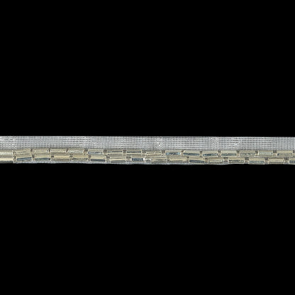 Vintage Silver Lined 2 Row Bugle Beads on White Trimming - 0.357" Detail