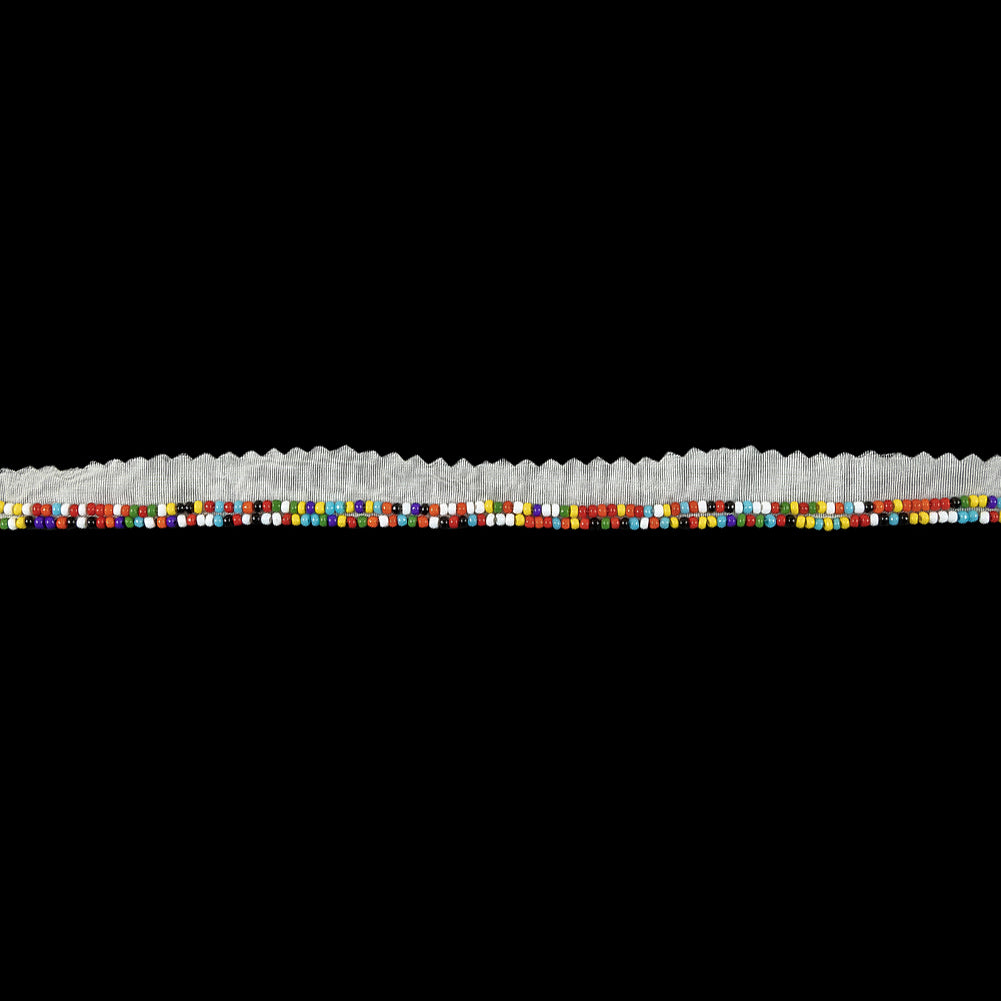 Vintage Rainbow 2 Row Seed Beads on White Trimming - 0.5"
