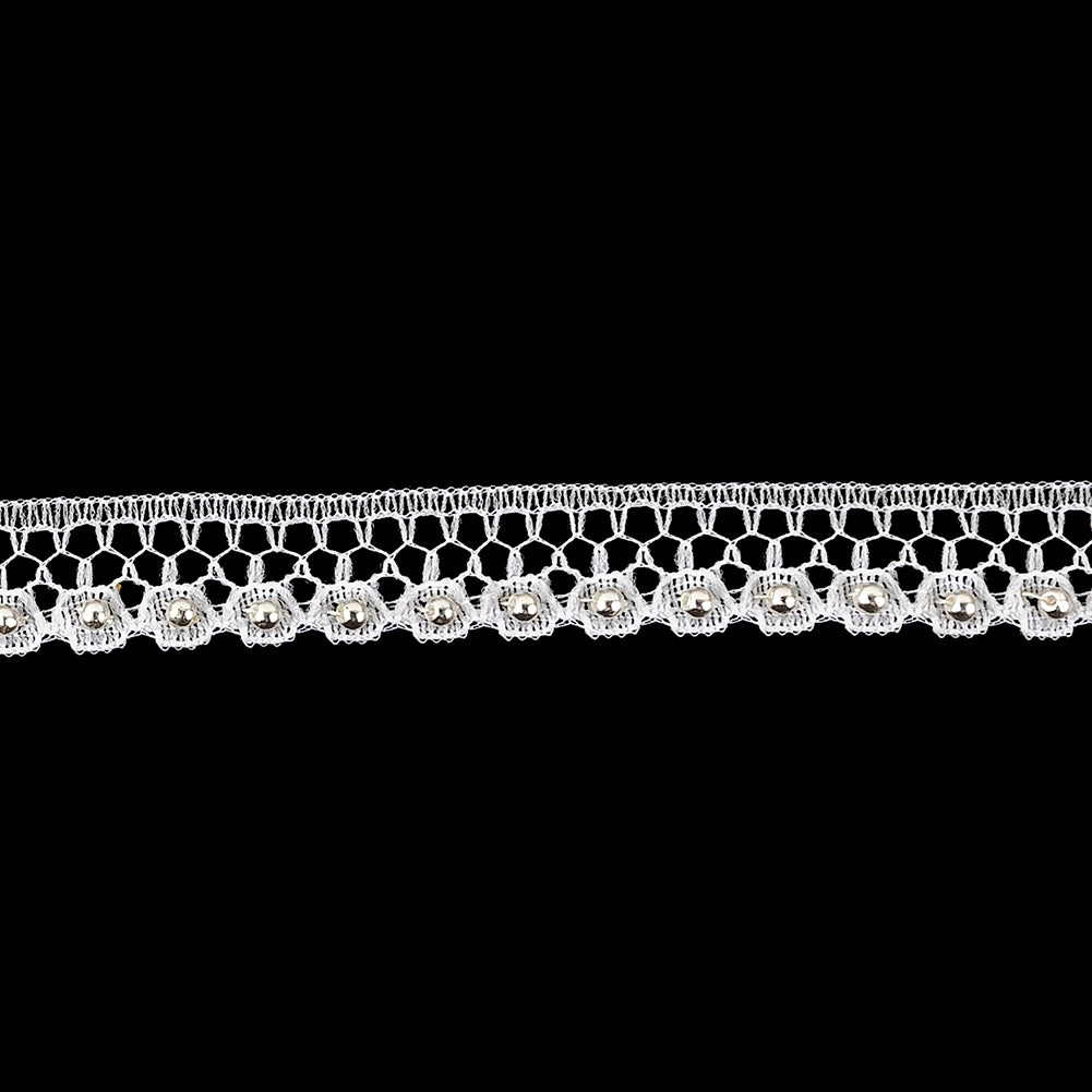 Vintage White Pearl on White Lace Scalloped Trimming - 0.5" Detail