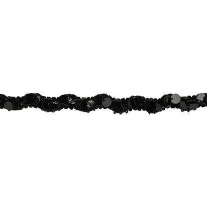Vintage Black Paillette Sequins and Black Bugle Beaded Trimming - 0.75"