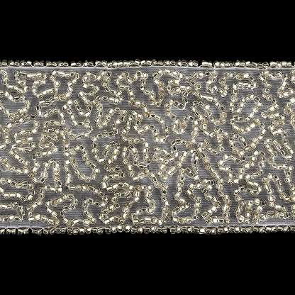 Vintage Fancy Silver-lined Abstract Beaded Trimming on White - 2" Detail