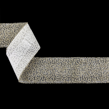 Vintage Fancy Silver-lined Abstract Beaded Trimming on White - 2"