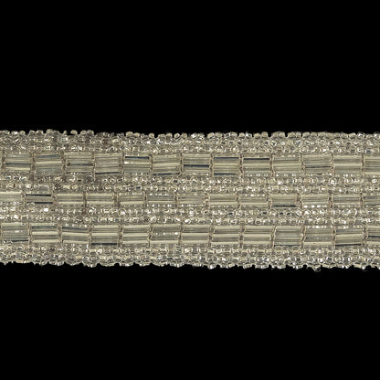 Vintage Silver Lined Seed and Bugle Beaded Striped Trim - 1.375" Detail
