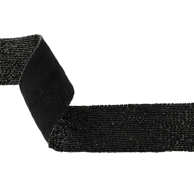 Vintage Fancy 27 Row Black Bugle Beaded Trimming - 2"