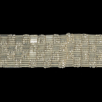 Vintage Silver Lined 4 Row Seed and Bugle Bead Checkerboard Trimming - 1.25" Detail