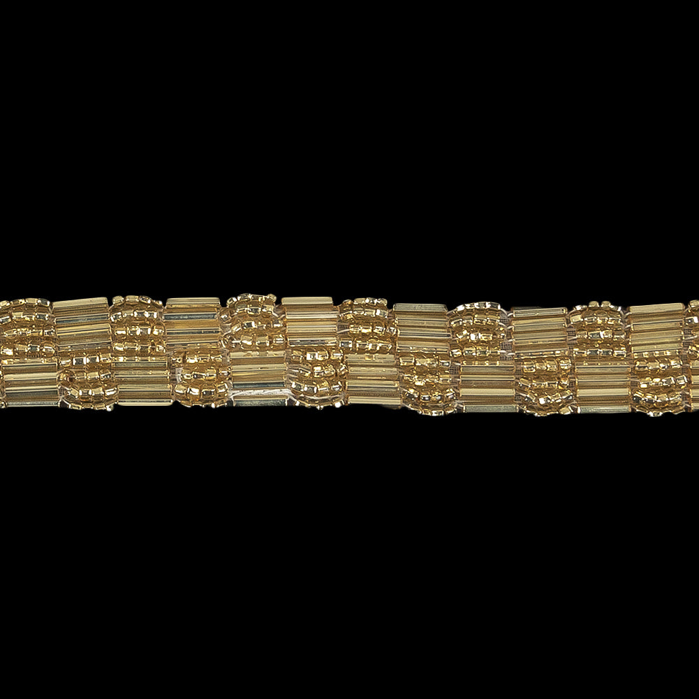 Vintage Gold 2 Row Seed and Bugle Bead Checkerboard Trimming - 0.625" Detail