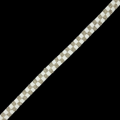 Vintage White and Silver Two Row Checkerboard Beaded Trim - 0.625"