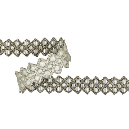 Vintage White and Silver Diamonds Beaded Trim - 1.25"