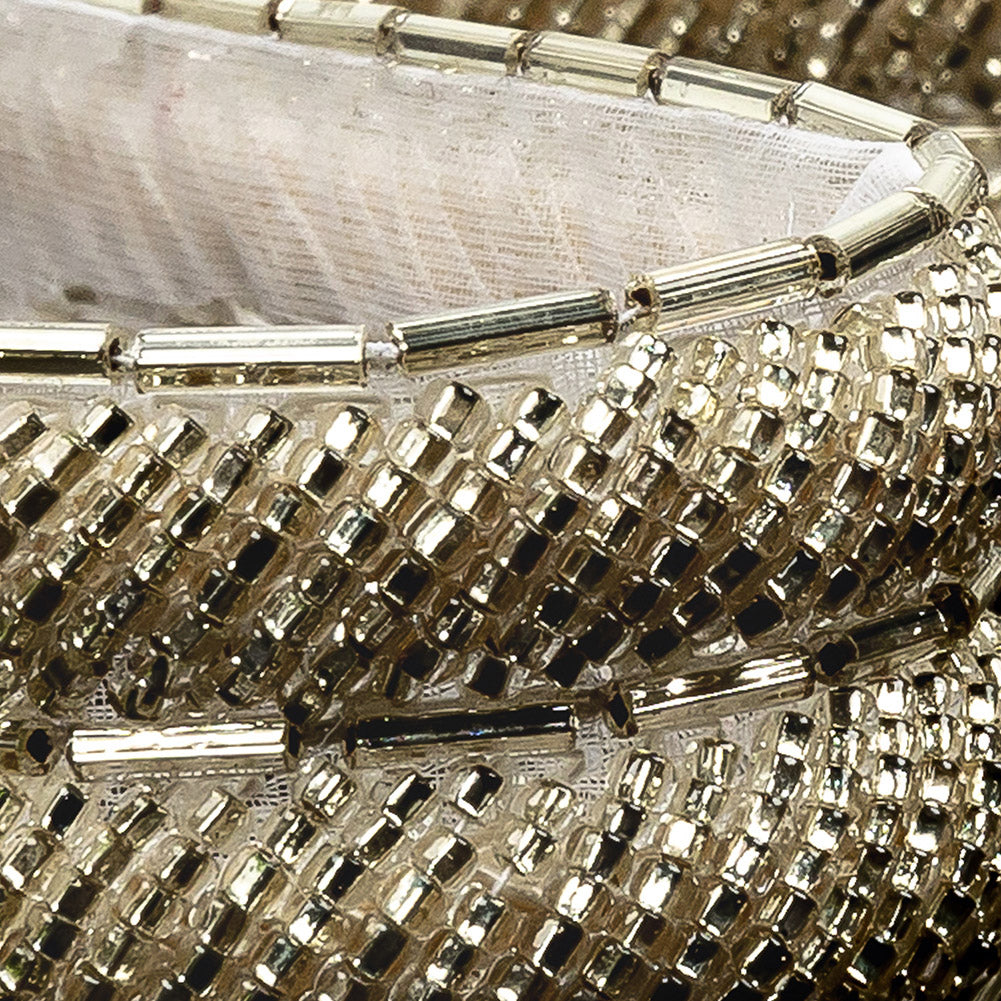 Vintage Fancy Off-White and Silver Bugle Beaded Trim - 1" Detail