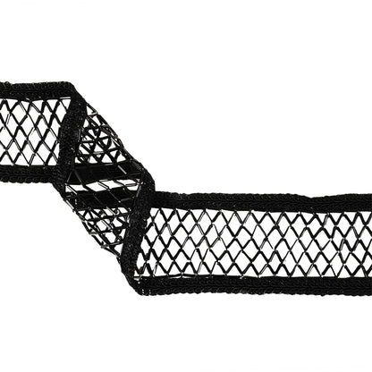 Vintage Black Beaded Latticework and Gimp Braid Trim - 2.25"