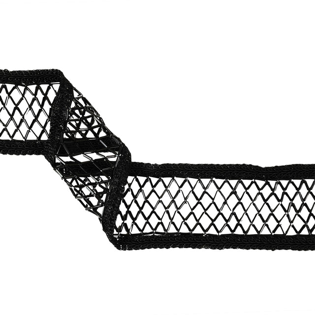 Vintage Black Beaded Latticework and Gimp Braid Trim - 2.25"
