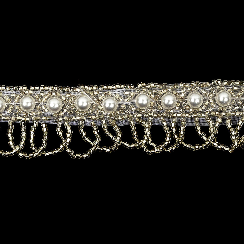 Vintage Fancy Pearl Beaded Fringe - 1" Detail