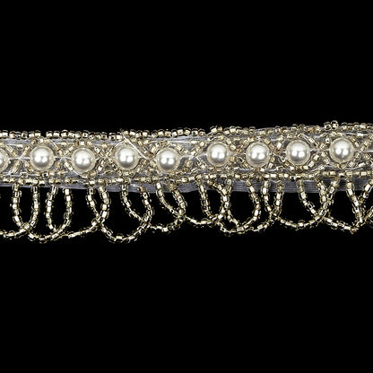 Vintage Fancy Pearl Beaded Fringe - 1" Detail