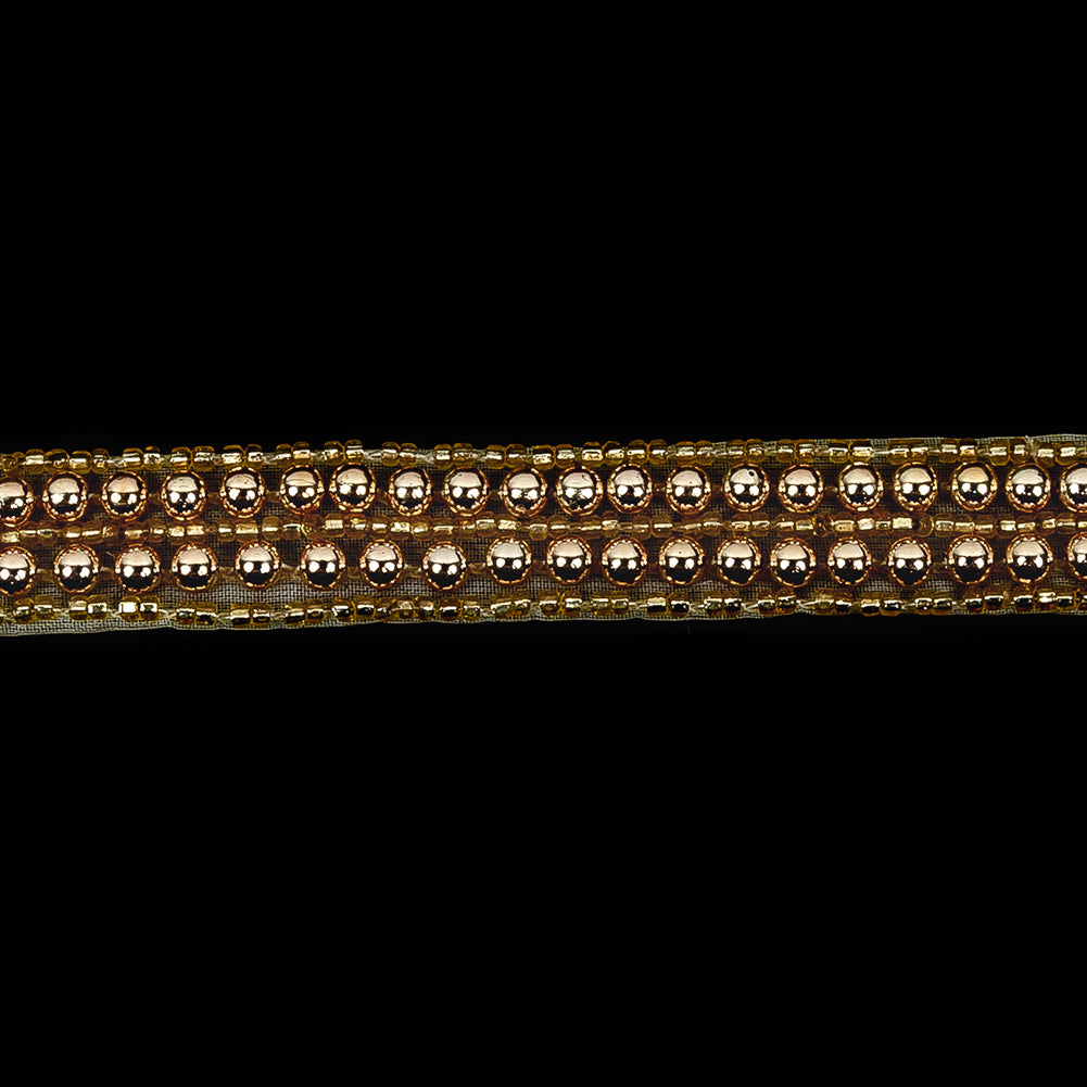 Vintage Two Row Gold Ball and Translucent Yellow Seed Beaded Trimming - 0.5" Detail