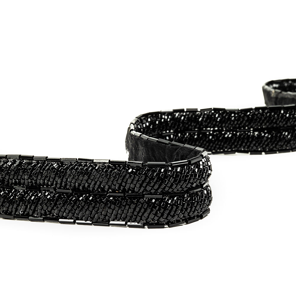 Vintage Fancy Black Bugle Beaded Trim - 1"