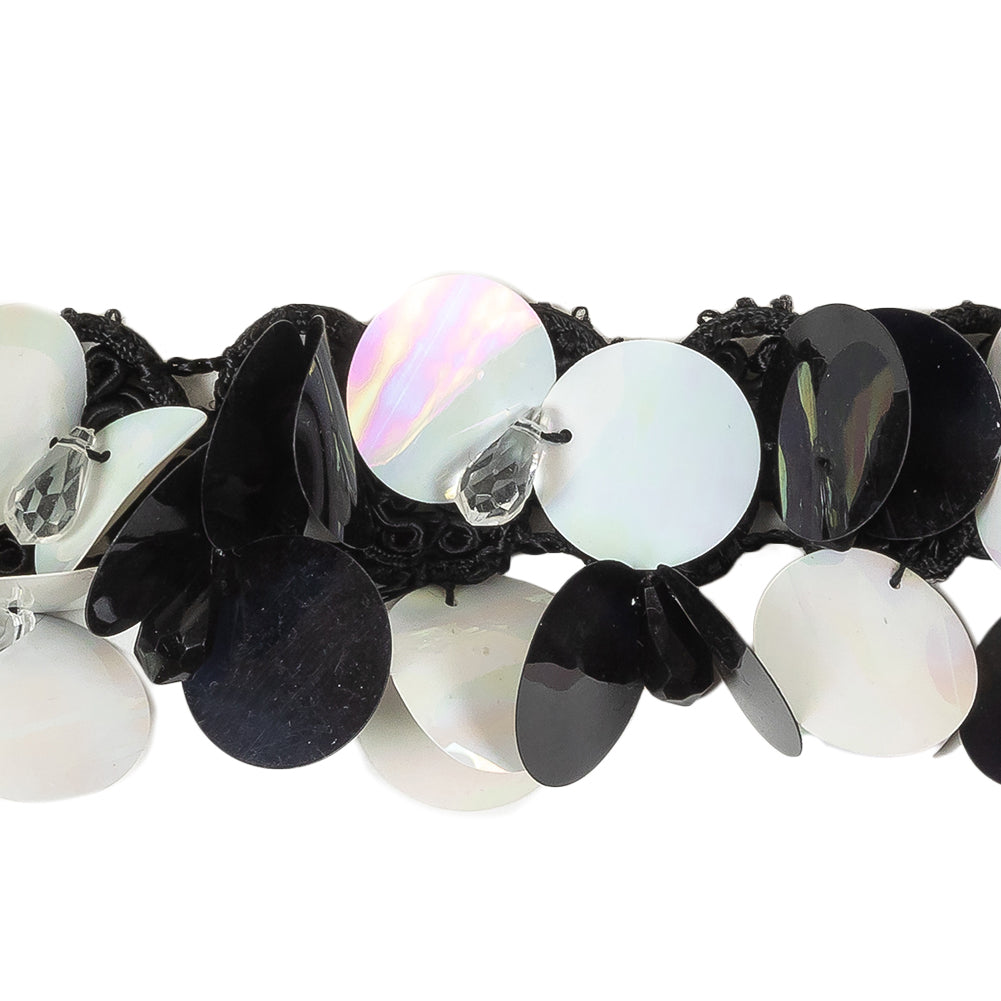 Vintage Black and Iridescent White Paillette Sequins and Beaded Braided Trim - 1.75" Detail