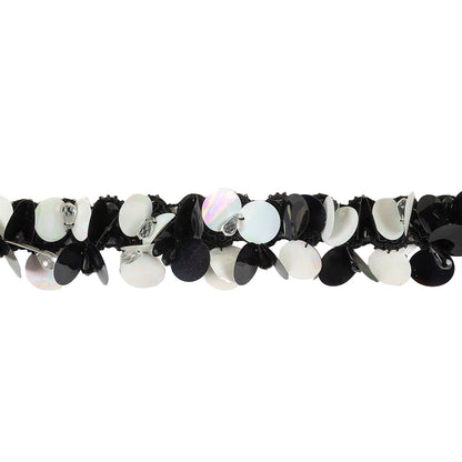 Vintage Black and Iridescent White Paillette Sequins and Beaded Braided Trim - 1.75"