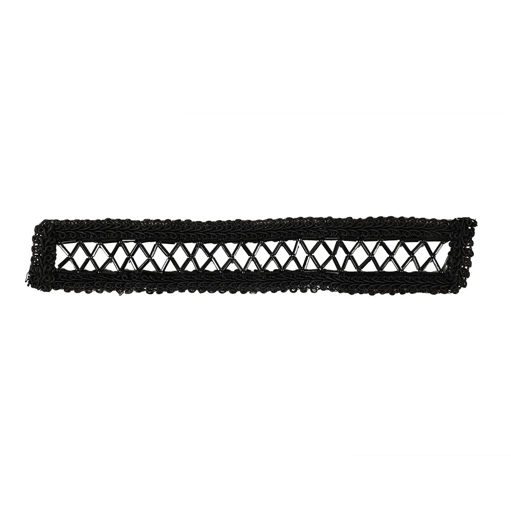 Vintage Black Rectangular Beaded Latticework and Gimp Braid Applique - 7.875" x 1.375"
