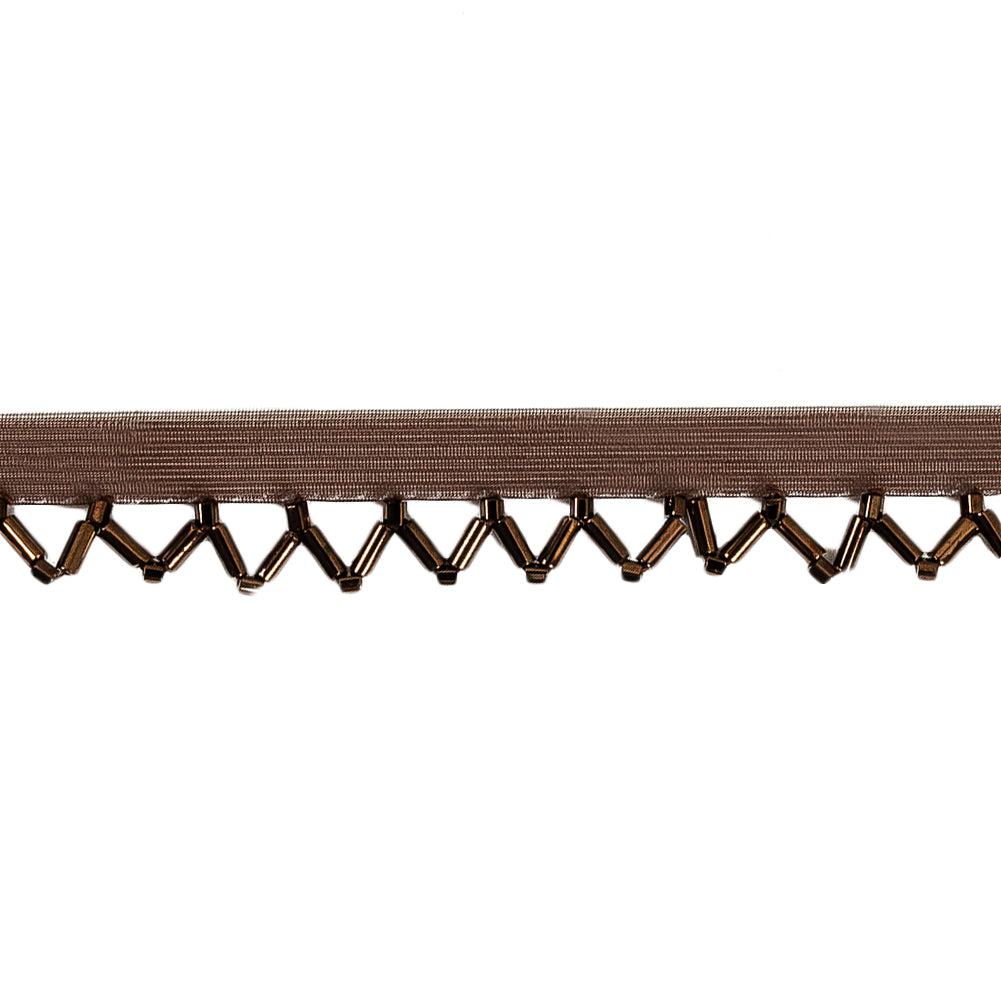 Vintage Bronze and Brown Scalloped Beaded Fringe Trim - 0.5" Detail
