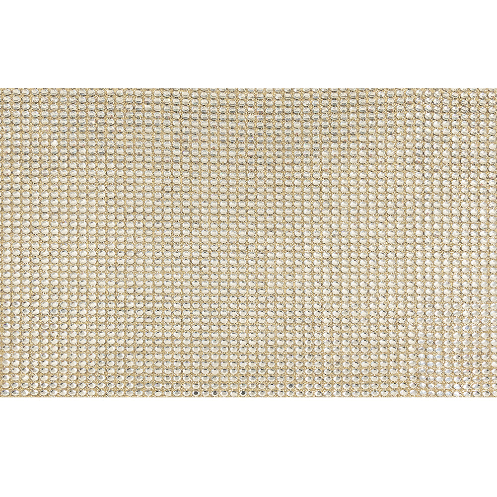 Vintage Metallic Gold and Crystal Rhinestones Fabric Backed Trim - 6"