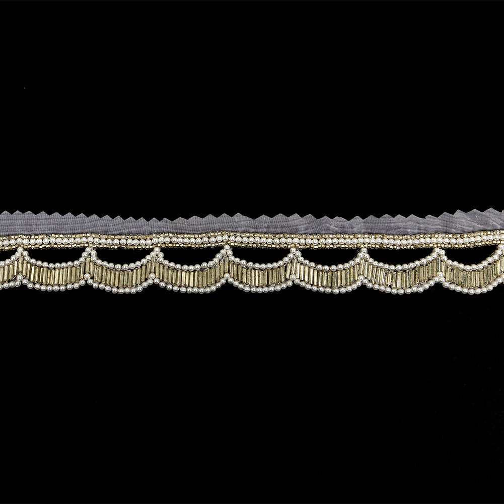 Vintage Fancy Pearl and Off-White Scallop Beaded Fringe - 1"