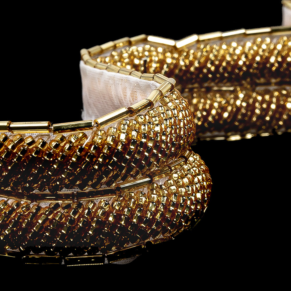 Vintage Fancy Gold Coast and Fort Knox Bugle Beaded Trim - 1" Detail