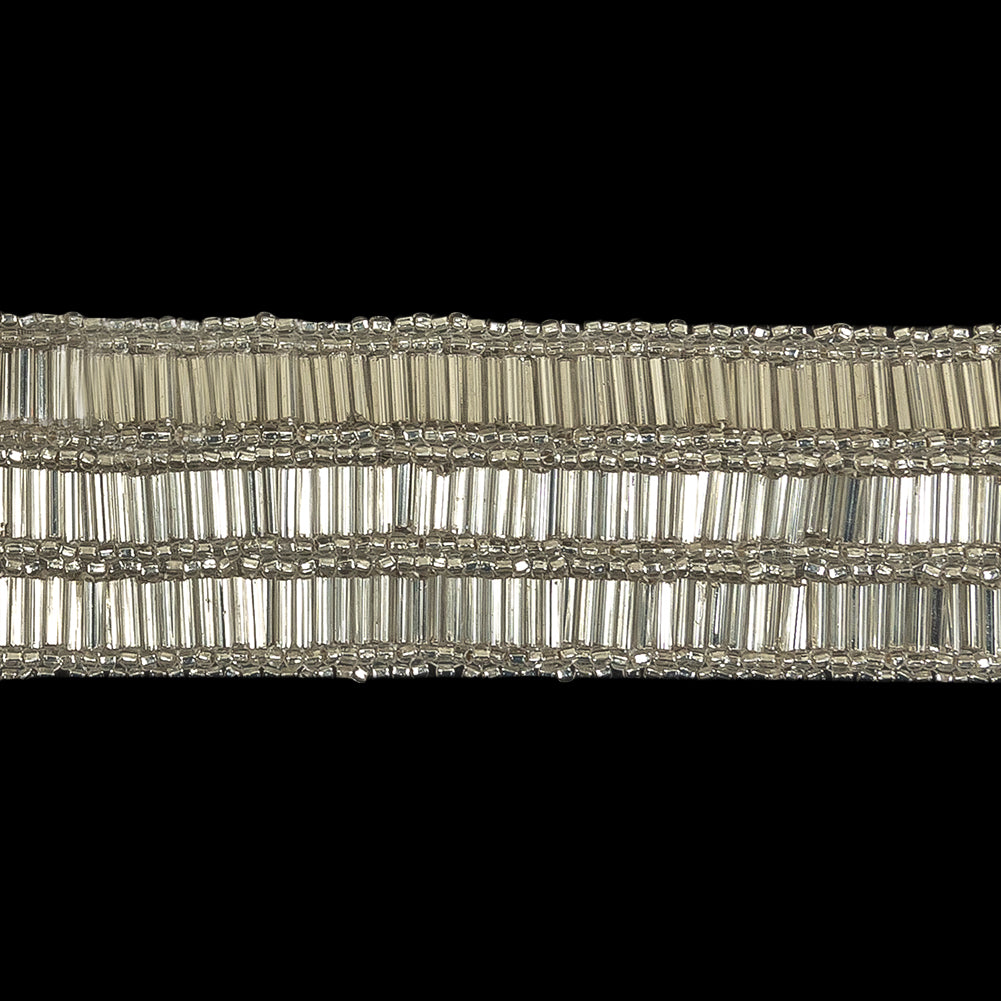 Vintage Silver Lined 3 Row Bugle and Seed Bead Striped Trim - 1.375" Detail