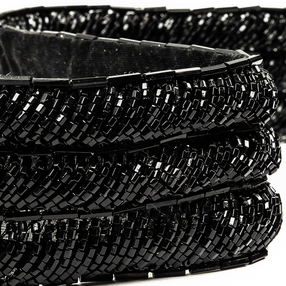 Vintage Fancy Black Bugle Beaded Trim - 1.625" Detail