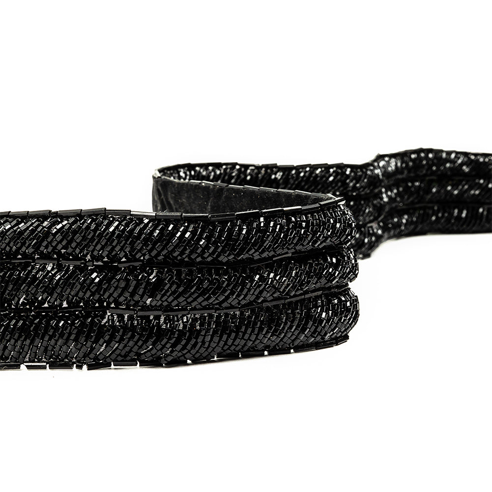Vintage Fancy Black Bugle Beaded Trim - 1.625"