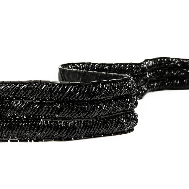 Vintage Fancy Black Bugle Beaded Trim - 1.625"