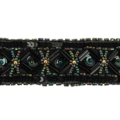 Vintage Green Iris Geometric Beaded and Sequins Trimming - 1.25" Detail