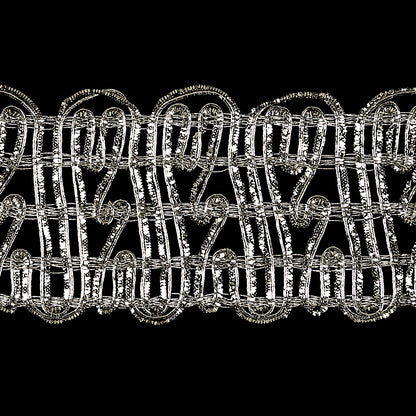 Vintage Metallic Silver Twisting Lines Braided Trim - 2" Detail