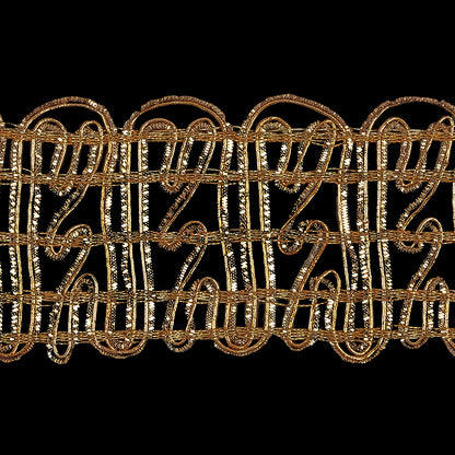 Vintage Metallic Gold Twisting Lines Braided Trim - 2" Detail