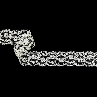 Vintage White Beaded Floral Lace Trim with Picot Edging - 1.25"