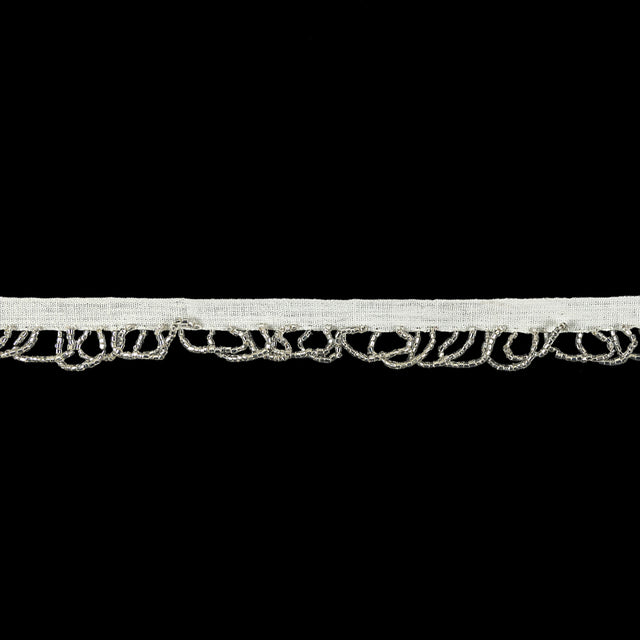 Vintage Silver Lined Seed Beaded Looped Fringe on Cotton Tape - 0.875"