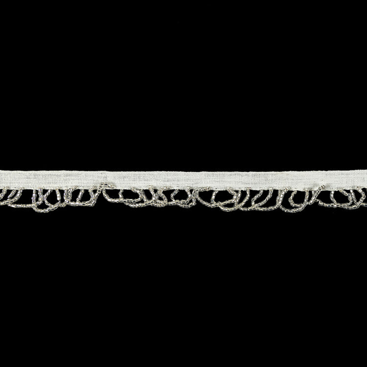 template--25130090922057__main-Vintage Silver Lined Seed Beaded Looped Fringe on Cotton Tape - 0.875"
