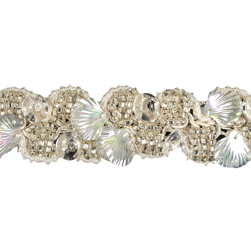 Vintage Iridescent Seashell Sequins and Seed Beaded Braided Trim - 1.125" Detail