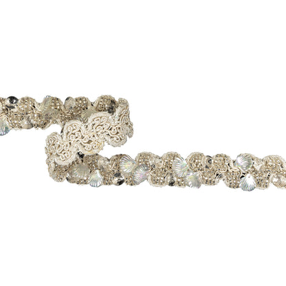 Vintage Iridescent Seashell Sequins and Seed Beaded Braided Trim - 1.125"