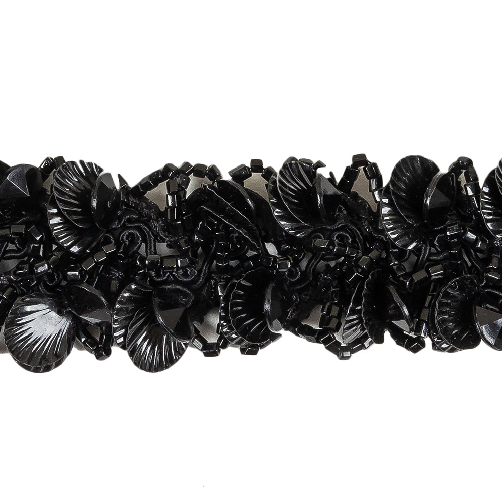 Vintage Black Seashell Sequins and Seed Beaded Braided Trim - 1.5" Detail