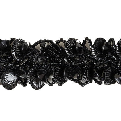 Vintage Black Seashell Sequins and Seed Beaded Braided Trim - 1.5" Detail