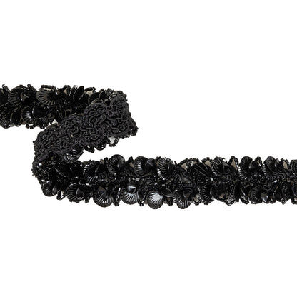 Vintage Black Seashell Sequins and Seed Beaded Braided Trim - 1.5"
