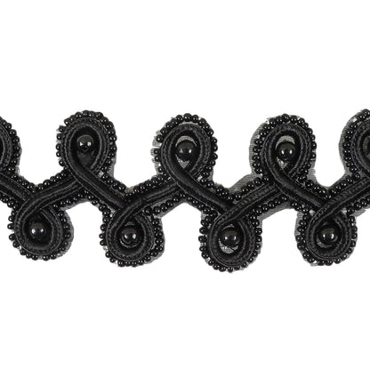 Vintage Black Pearl and Seed Beaded President Braid Trim - 1.5" Detail