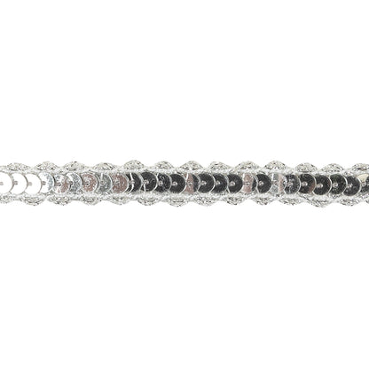 Vintage Metallic Silver and White Sequins Trim with Scalloped Edges - 0.5" Detail