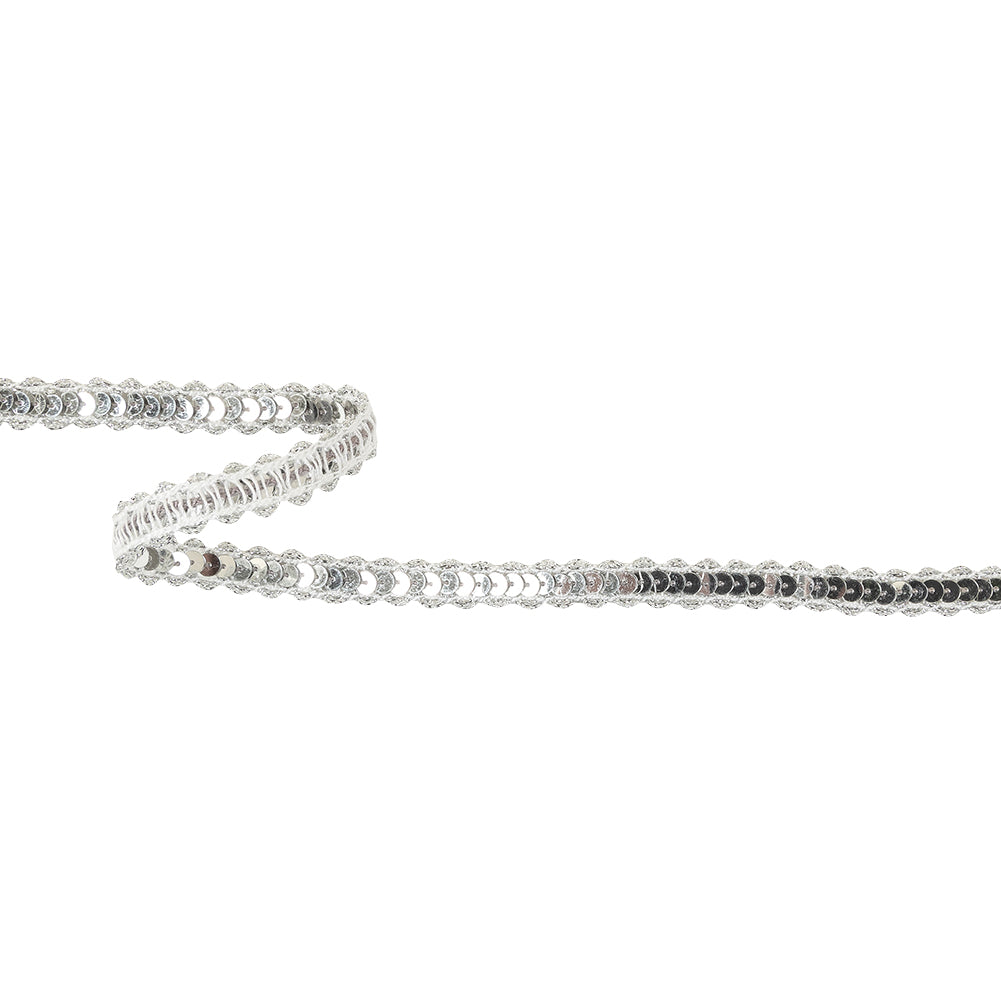 Vintage Metallic Silver and White Sequins Trim with Scalloped Edges - 0.5"